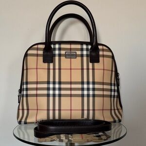 Burberry Beige and Black Checkered Satchel